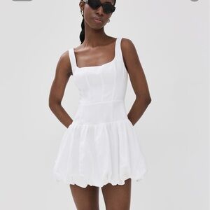 Reformation White Linen Sleeveless Bubble Mini Dress-0
